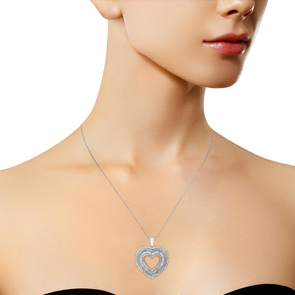 .925 Sterling Silver 1.0 Ctw Diamond Shadow Open Heart Halo 18" Pendant Necklace (I-J Color, I1-I2 Clarity)-3