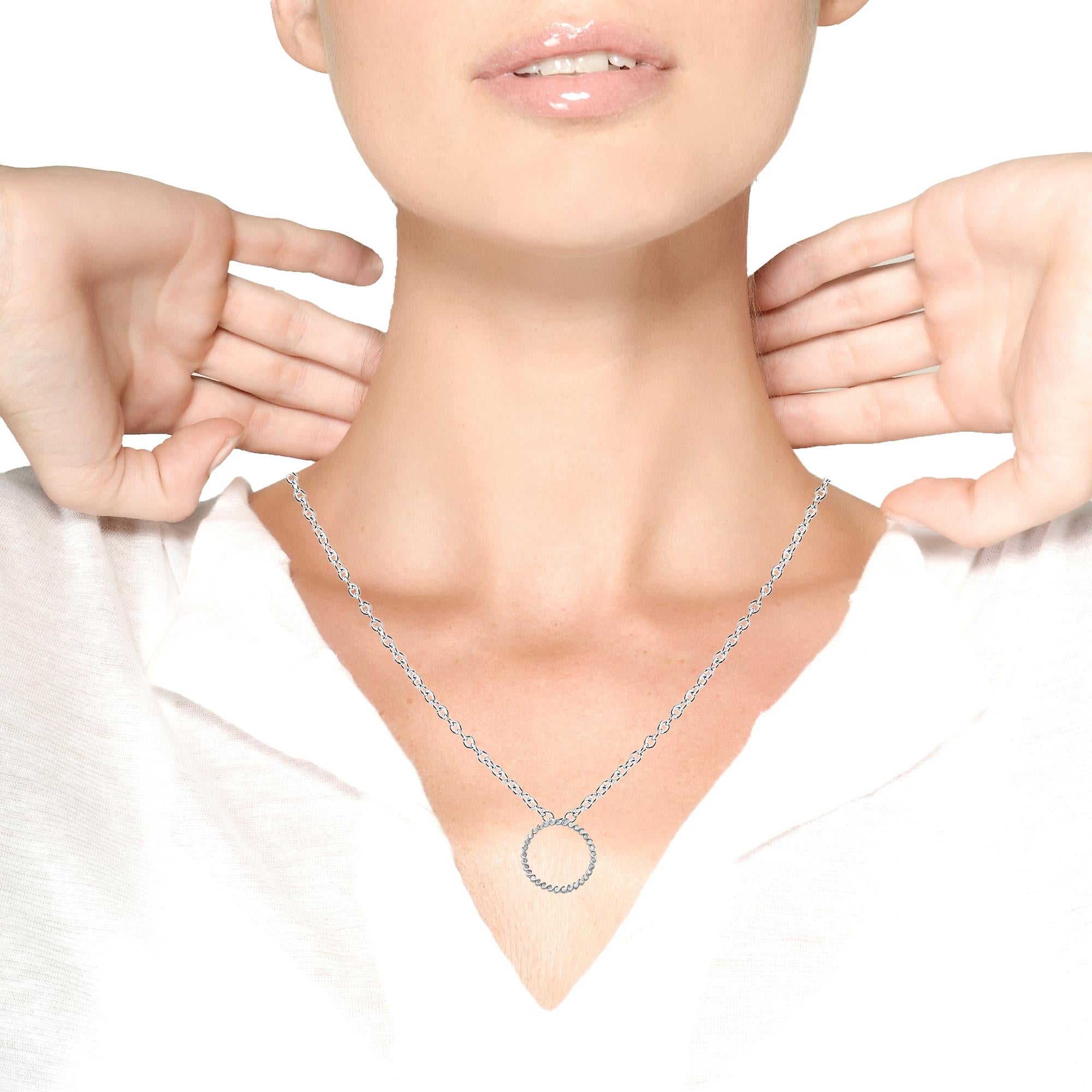 .925 Sterling Silver 3/4 Cttw Round Diamond Spiral Curved Circle Pendant 18" Necklace (I-J Color, I3 Clarity)-3