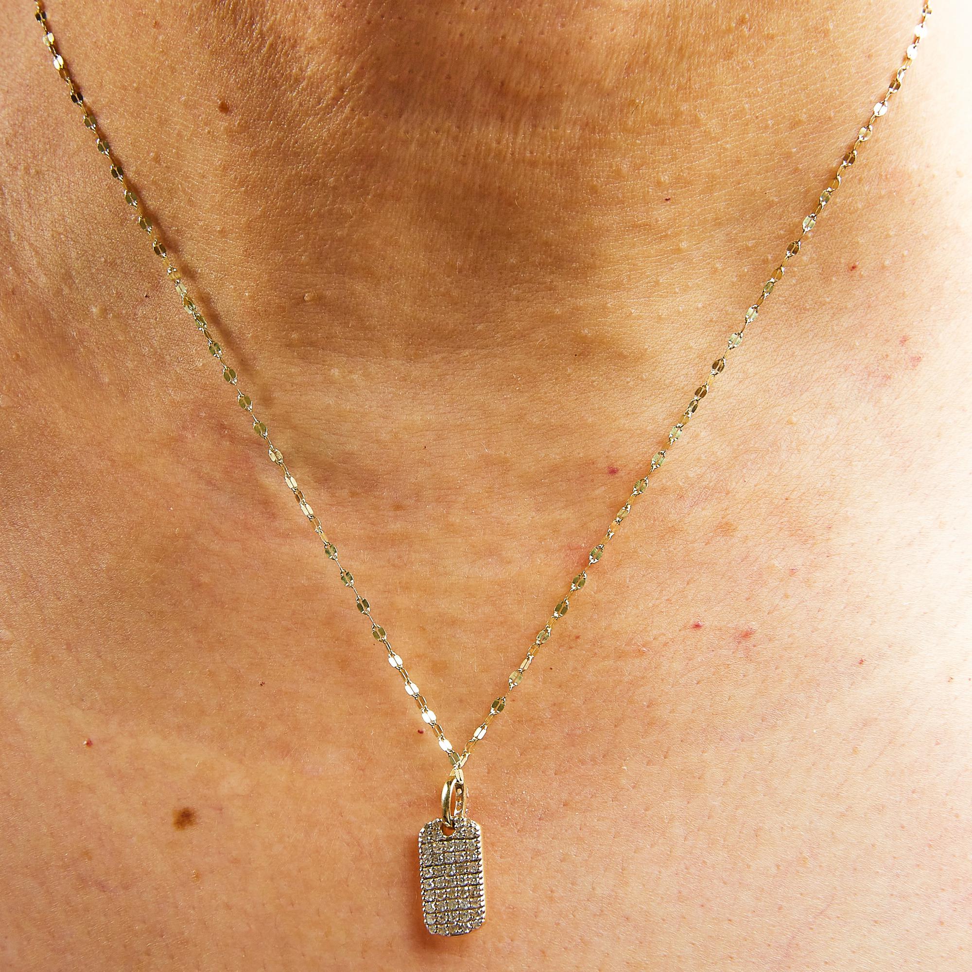 18K Yellow Gold Plated.925 Sterling Silver 1/3 Cttw Diamond Studded Dog Tag 18" Pendant Necklace (I-J Color, I2-I3 Clarity)-4