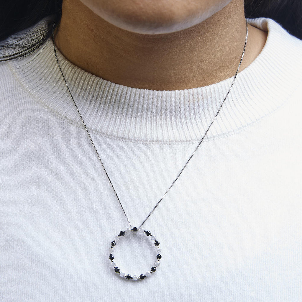 .925 Sterling Silver 1 3/4 Cttw Alternating Black and White Diamond Open Circle Hoop Pendant Necklace (H-I Color, I2-I3 Clarity) - 18" Inches-3