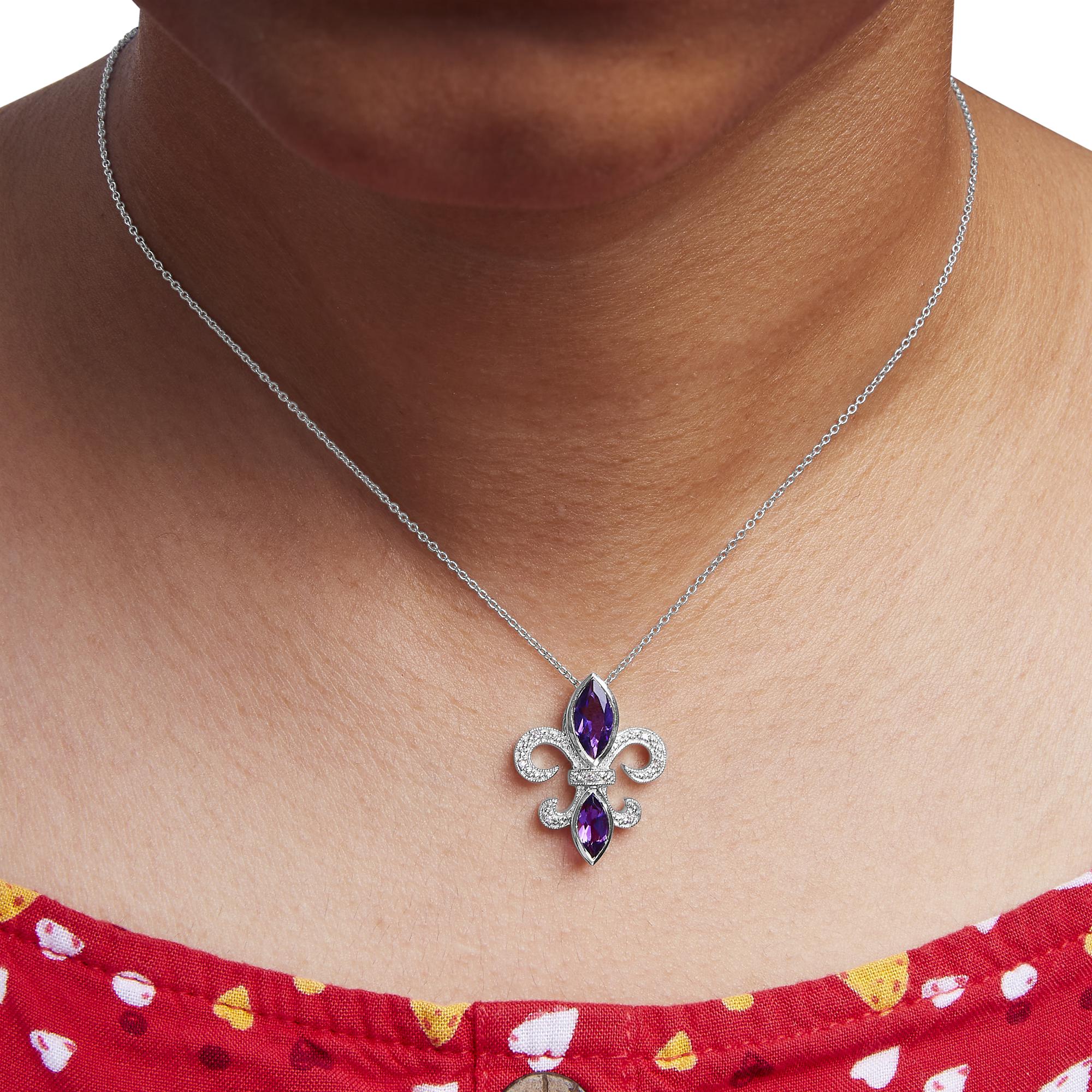 .925 Sterling Silver Purple Amethyst Marquise and Diamond Accent Fleur De Lis Pendant Necklace (H-I Color, SI1-SI2 Clarity) - Size 18"-3