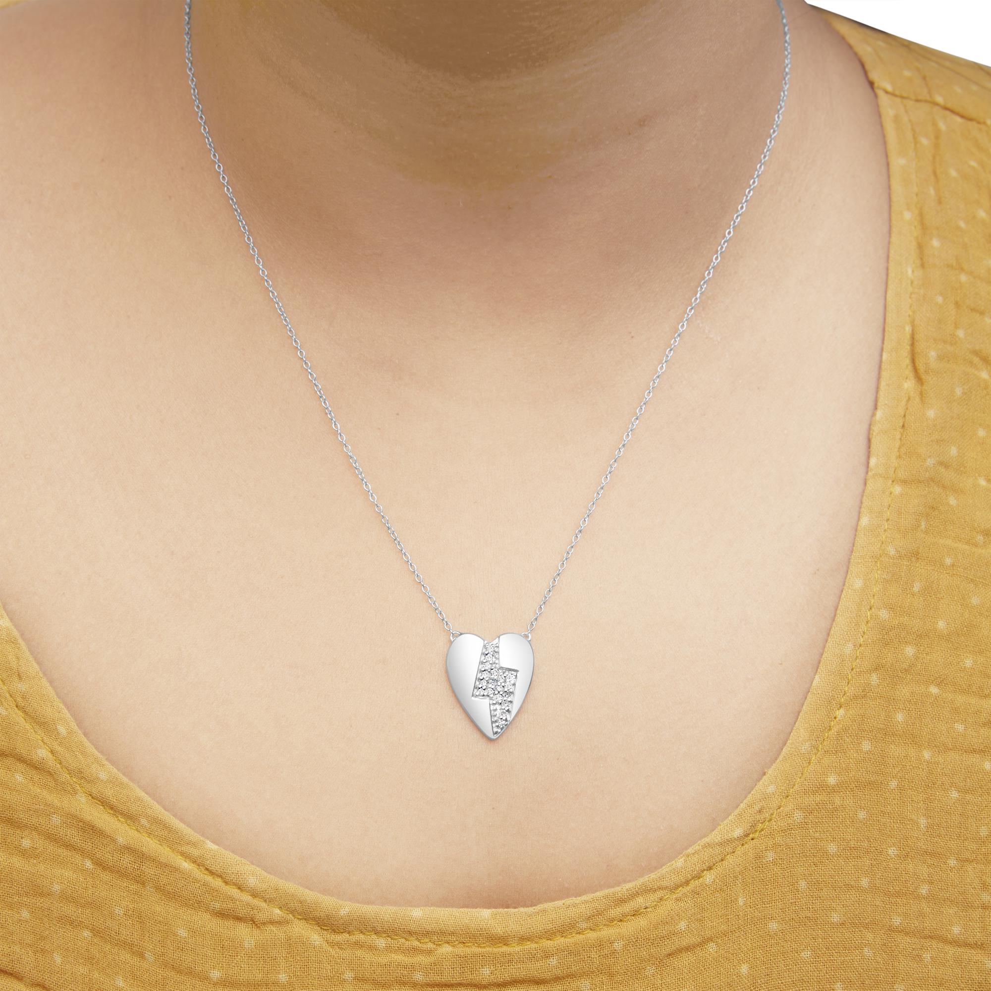 925 Sterling Silver 1/3 Ctw Diamond Heart and Lightning Bolt Pendant Necklace (H-I Color, SI1-SI2 Clarity) -  18" Inches-3