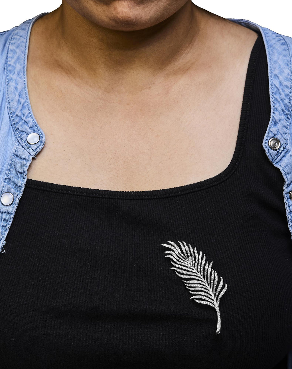 18K White Gold 2 7/8 Cttw Diamond Feather Brooch Pin (G-H Color, VS1-VS2 Clarity)-4