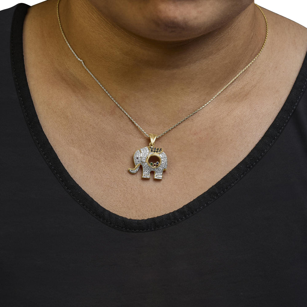 18K Yellow Gold 3/4 Cttw Diamond Elephant Shaker Pendant Necklace with Emerald, Ruby, and Sapphire (G-H Color, VS2-SI1 Clarity)-3