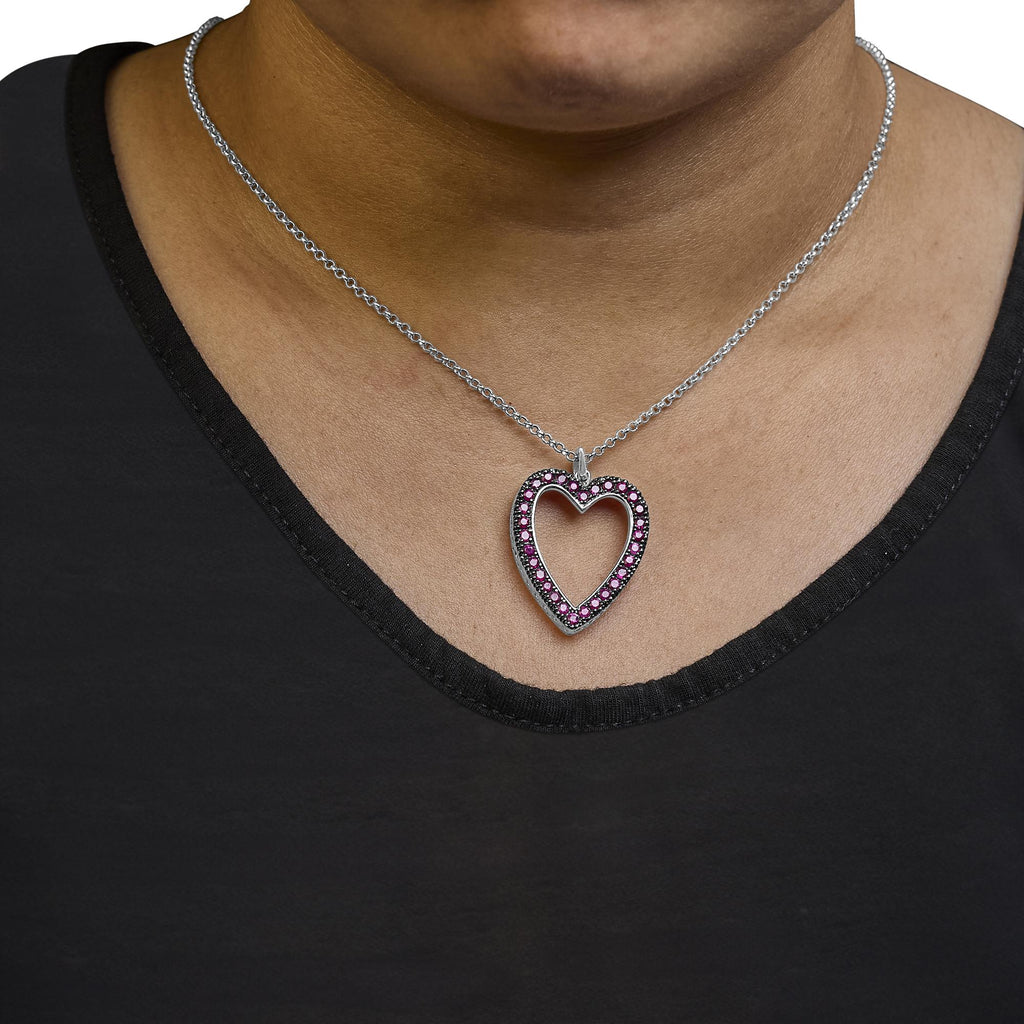18K 1/3 Cttw Diamond and Red Ruby Open Heart with Black Rhodium 18" Pendant Necklace (G-H Color, VS2-SI1 Clarity)-3