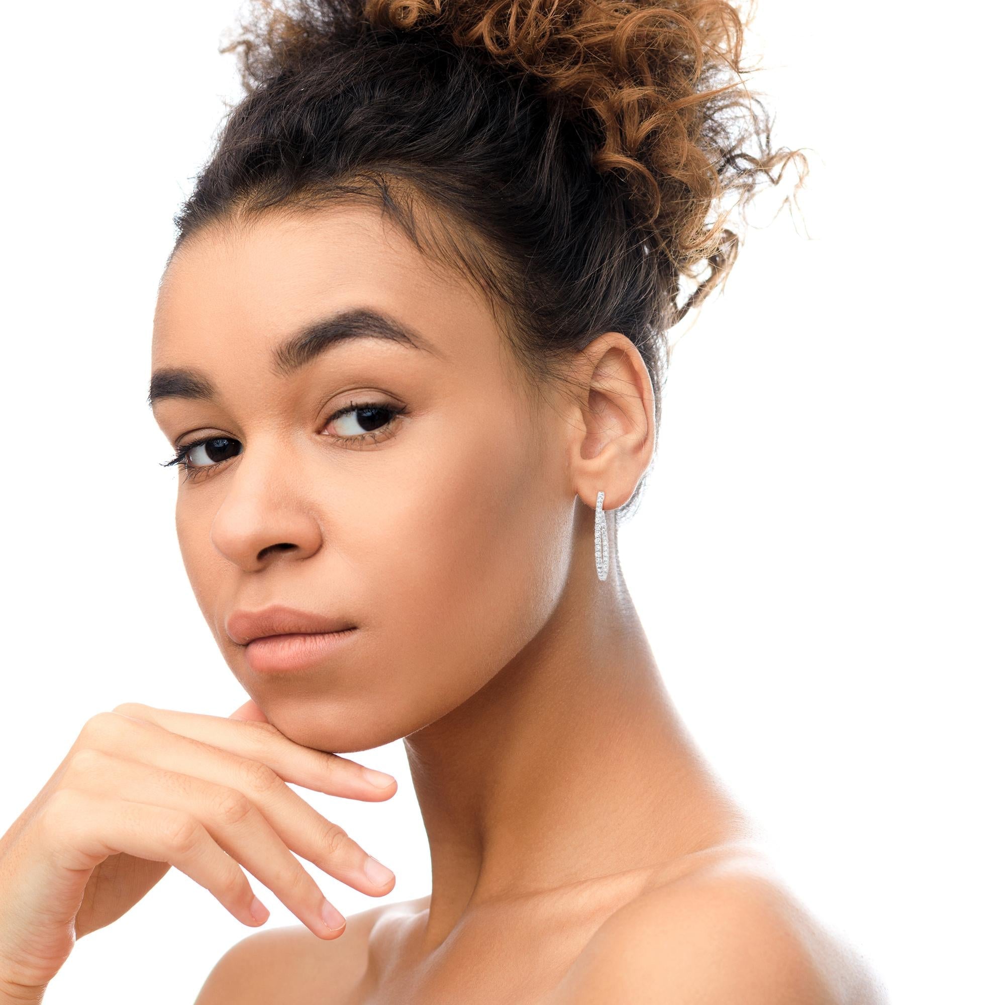 18K White Gold 3 5/8 Cttw Round Diamond Curved Inside-Outside Hoop Earrings (F-G Color, VS1-VS2 Clarity)-3