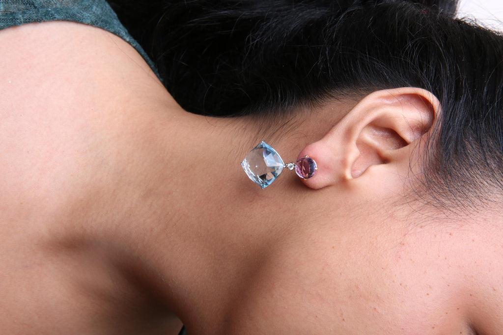 18K Yellow Gold 1/5 Cttw Diamond with Round Yellow Citrine and Cushion Cut Black Onyx Gemstone Dangle Earring (G-H Color, SI1-SI2 Clarity)-3