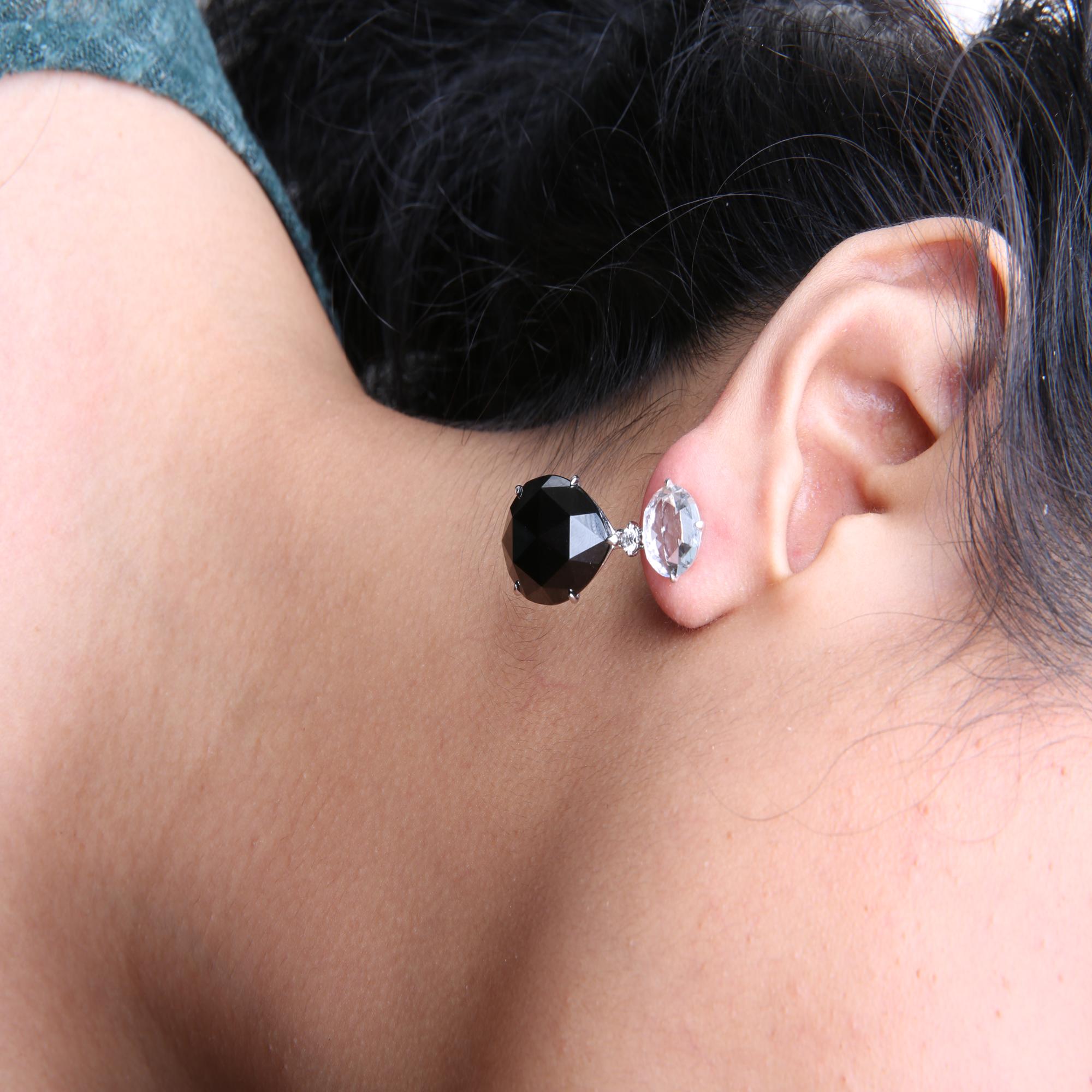 18K White Gold 1/5 Cttw Diamond with Round White Topaz and 20x15mm Pear Cut Black Onyx Gemstone Dangle Earring (G-H Color, SI1-SI2 Clarity)-3