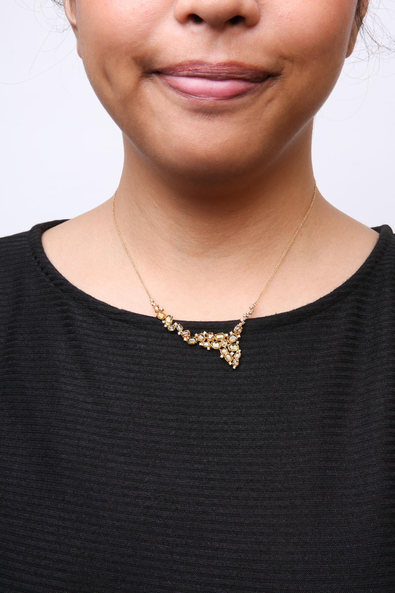 18K Yellow Gold 1/2 Cttw Brown Diamond and Multi-Size Oval Yellow Sapphire Cluster Cascade Station Necklace (Brown Color, SI1-SI2 Clarity) - Adjustable up to 14" to 16"-3