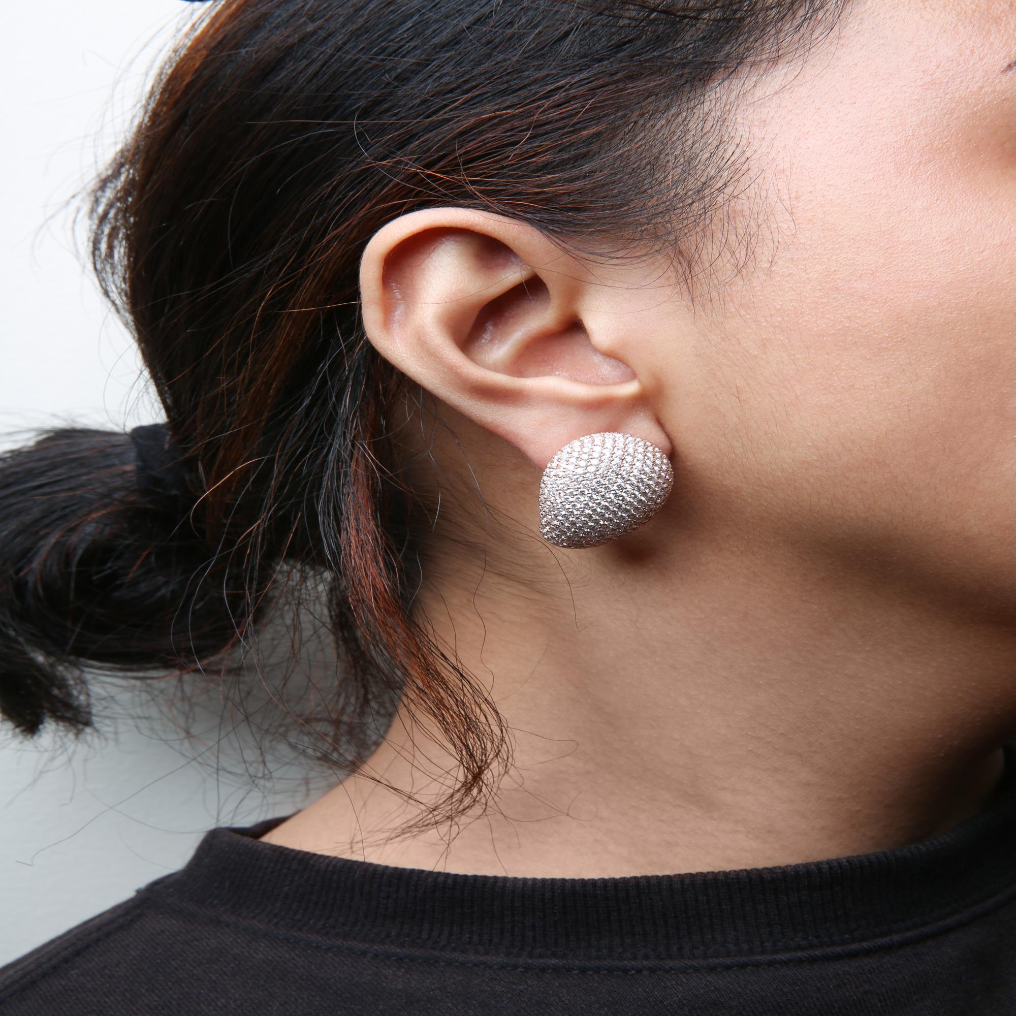 18K Rose Gold 13 1/5 Cttw Micro-Pave Diamond Sculptural Design Statement Omega Back Earrings (G-H Color, SI1-SI2 Clarity)-3