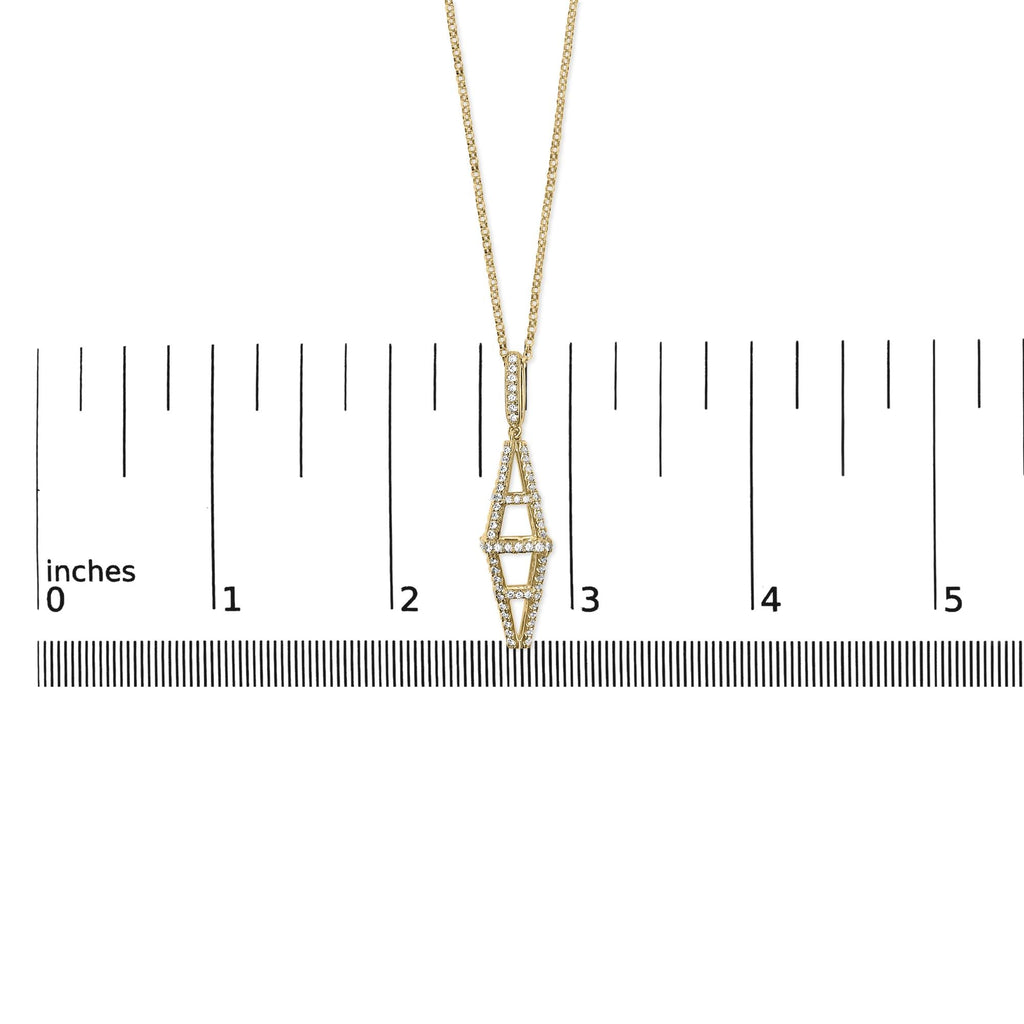 14K Yellow Gold 1.0 Cttw Diamond Studded Geometric Double Pyramid 18" Pendant Necklace (G-H Color, SI1-SI2 Clarity)-4