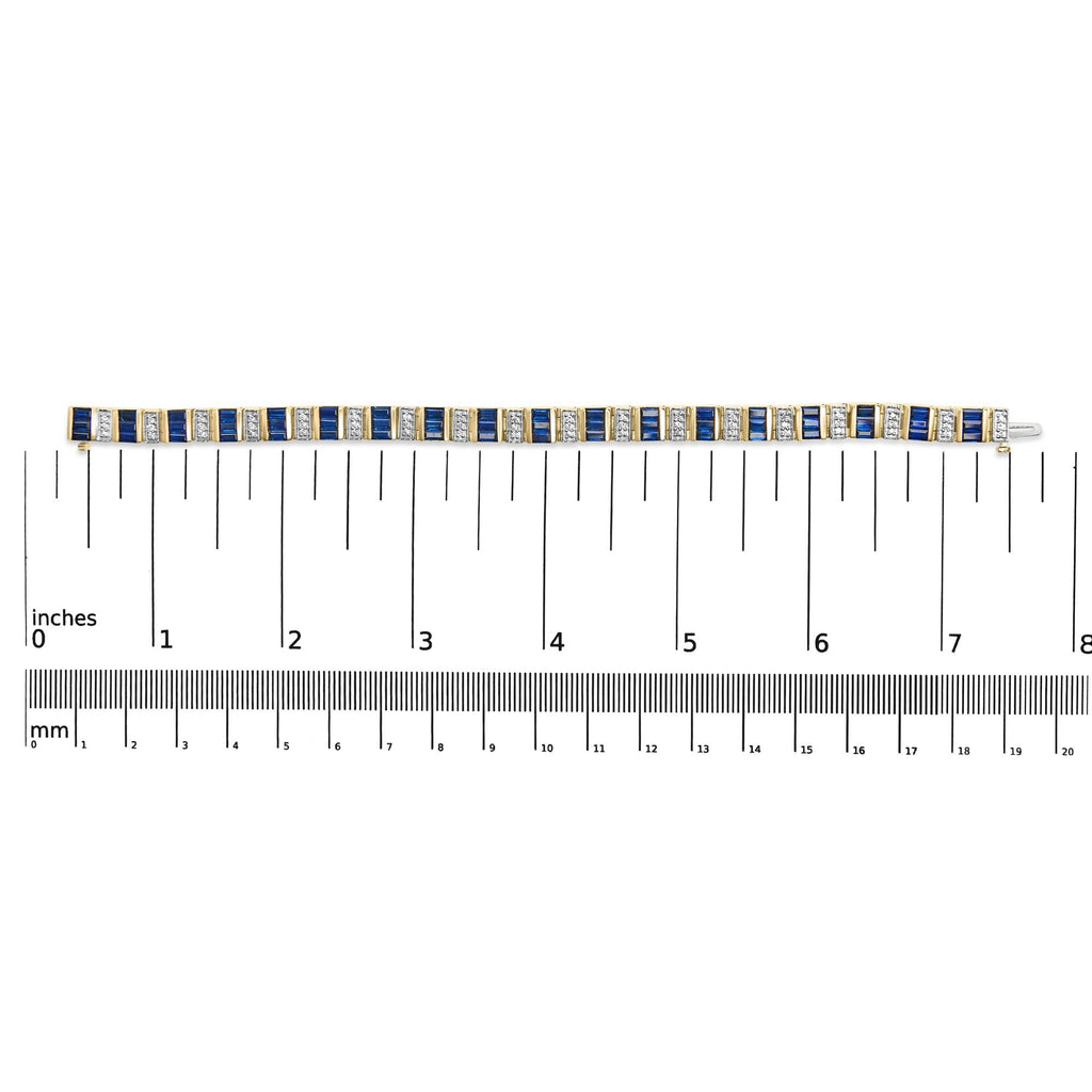 14K Yellow Gold 2/5 Cttw Diamond & 8.0 Cttw Baguette Cut Blue Sapphire Alternating Link Bracelet (G-H Color, VS1-VS2 Clarity) - 7" Inches-4
