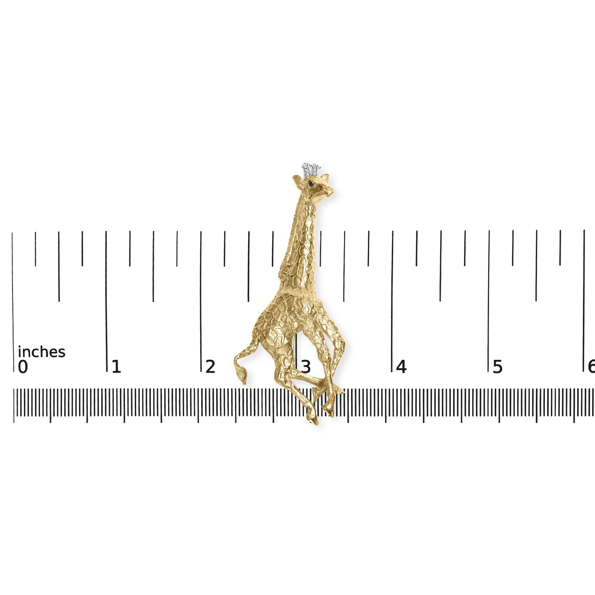 18K Yellow Gold Diamond Accent and Blue Sapphire Giraffe Pin Brooch (G-H Color, VS2-SI1 Clarity)-4