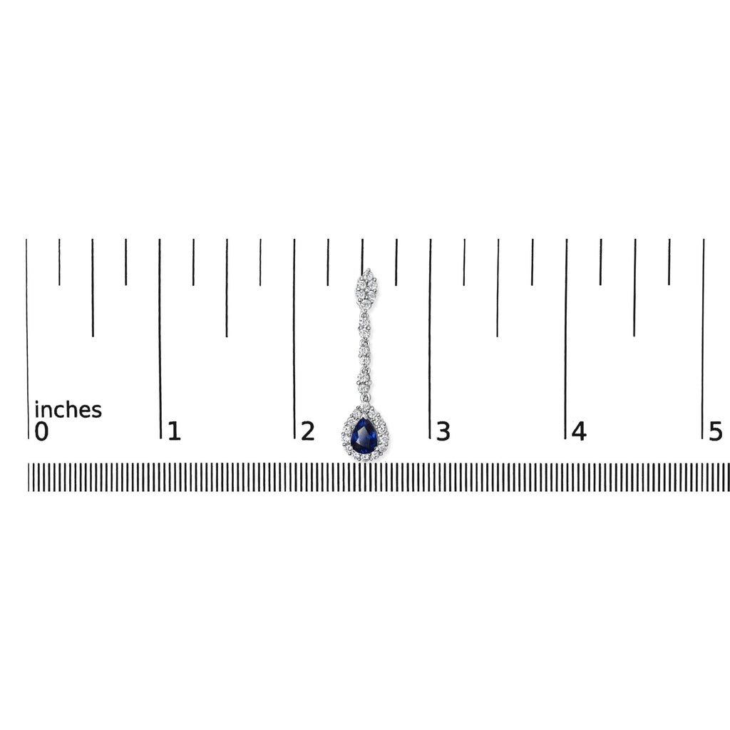 18K White Gold 1 3/5 Cttw Diamond and 7X5 MM Pear Shaped Blue Sapphire 1 1/3 Inch Drop and Dangle Halo Earrings (G-H Color, VS1-VS2 Clarity)-4