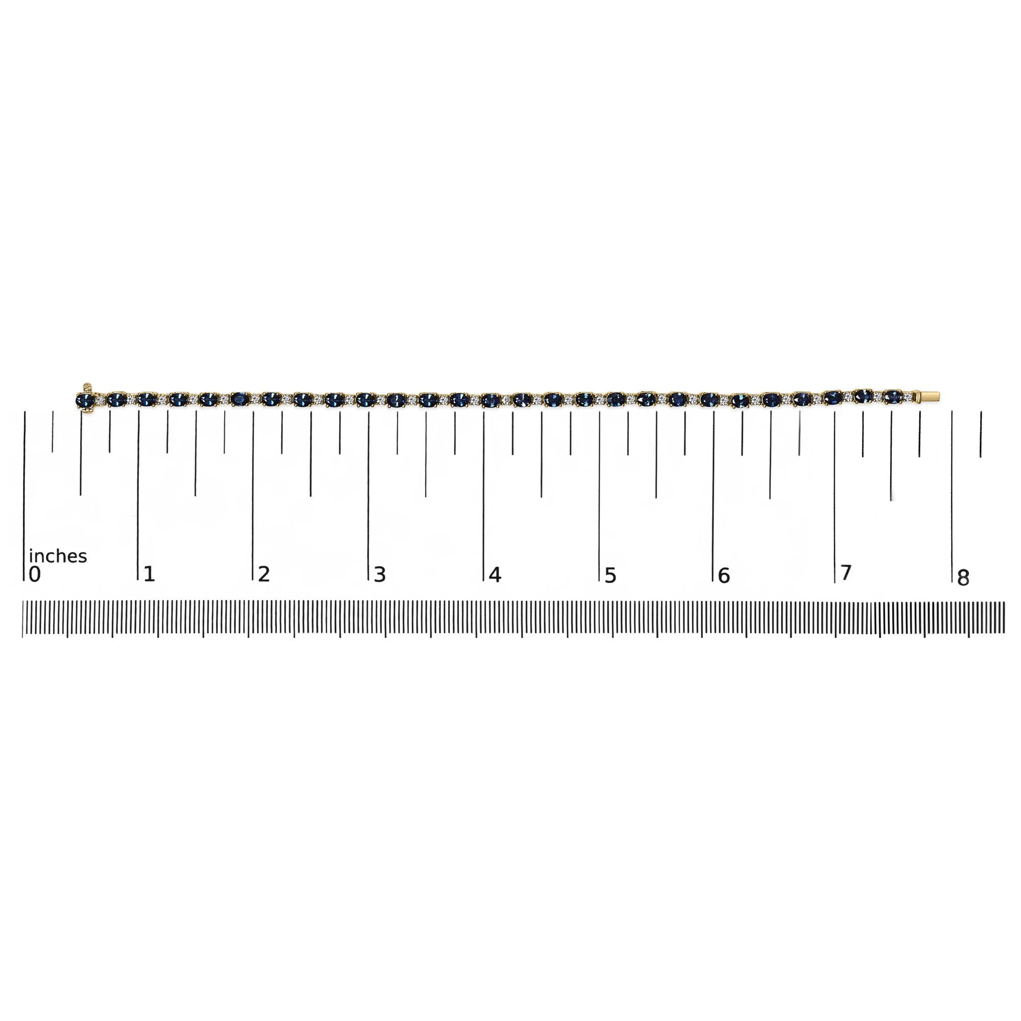 18K Yellow Gold 3/4 Cttw Diamond and 5 1/3 Cttw Oval Blue Sapphire Alternating Link Bracelet (G-H Color, VS1-VS2 Clarity)  - 7.25" Inches-4