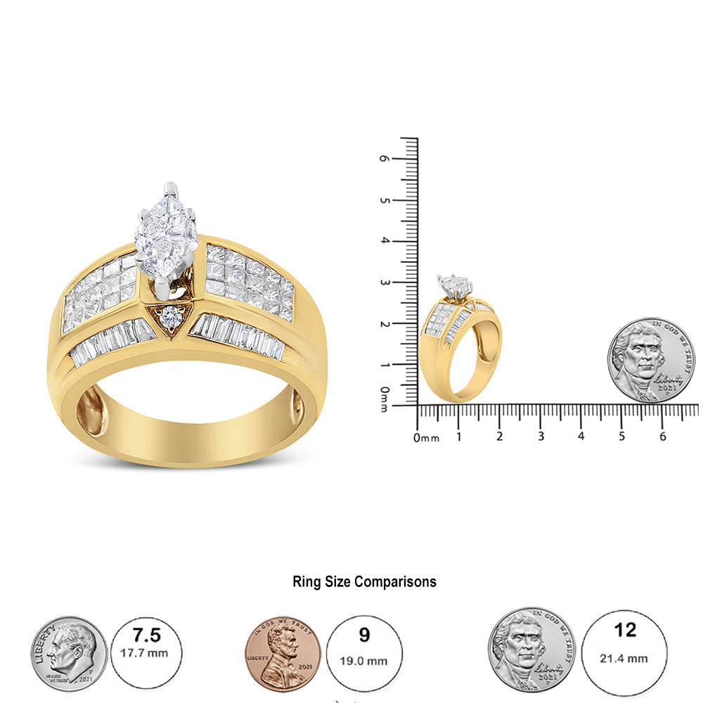 14K Yellow and White Gold 1 3/4 Cttw Round, Baguette, Princess and Pie-Cut Diamond Ring (H-I Color, SI1-SI2 Clarity)-4
