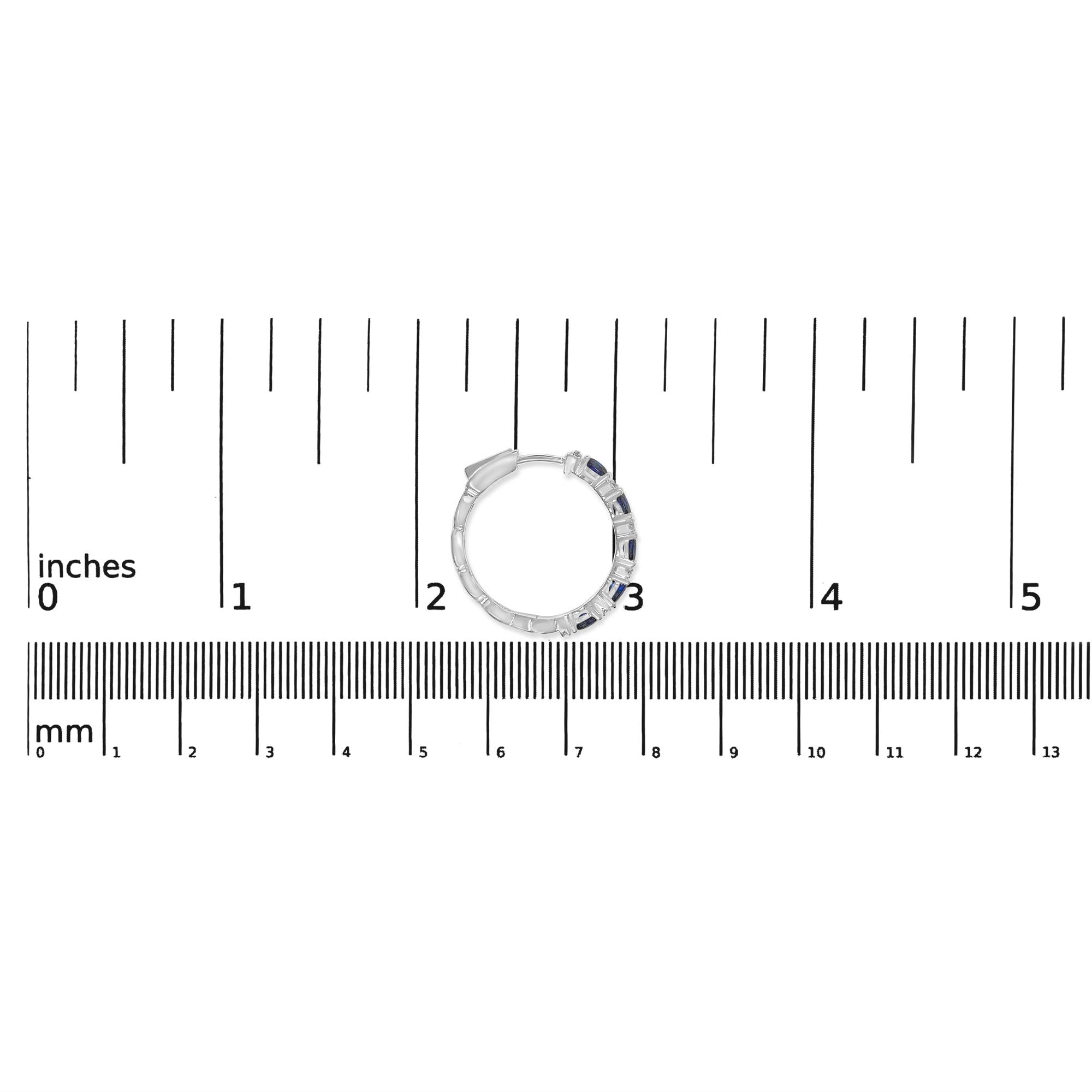 14K White Gold 4x3mm Oval Blue Sapphire and 1/4 Cttw Diamond Alternating Hoop Earring (I-J Color, SI2-I1 Clarity)-4