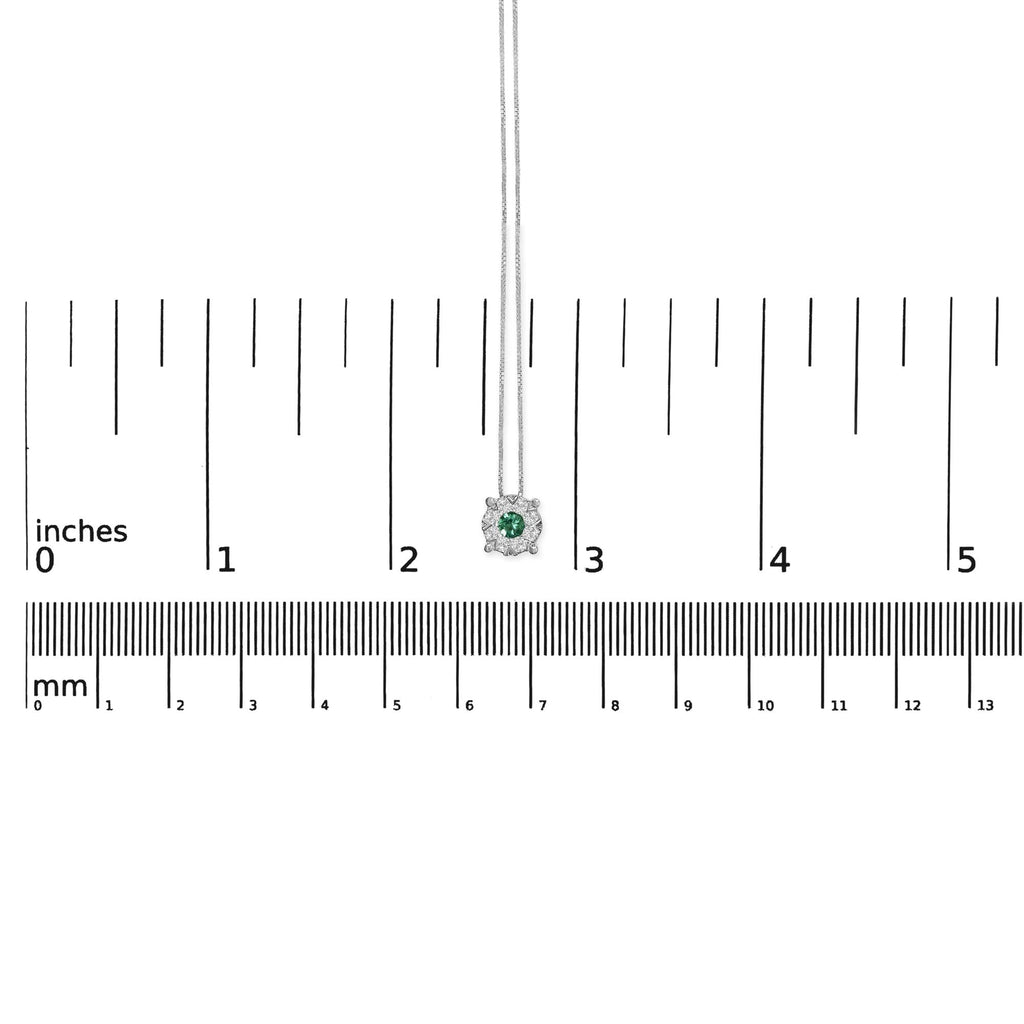 14K White Gold 3.8 MM Green Emerald and 1/3 Cttw Diamond Composite Halo 18" Pendant Necklace (F-G Color, VS2-SI1 Clarity)-4