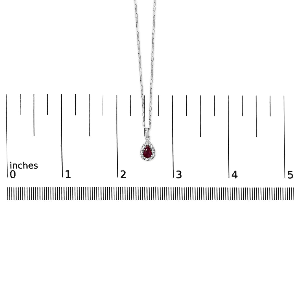 14K White Gold 6x4 Pear Red Ruby and Diamond Halo Pendant Necklace - 18" Inches-4