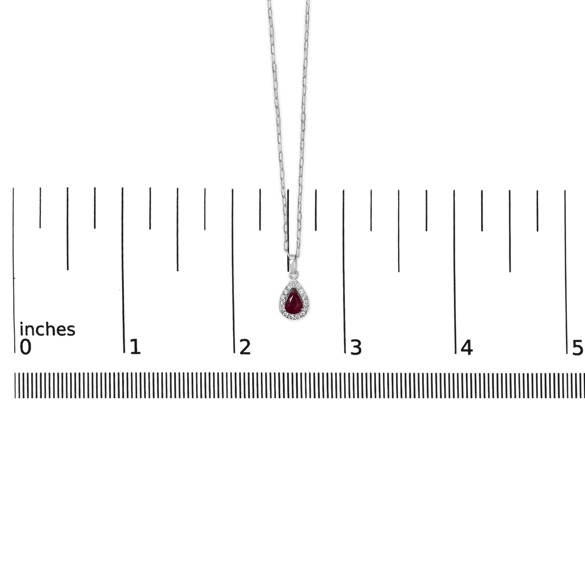 14K White Gold 6x4 Pear Red Ruby and Diamond Halo Pendant Necklace - 18" Inches-4