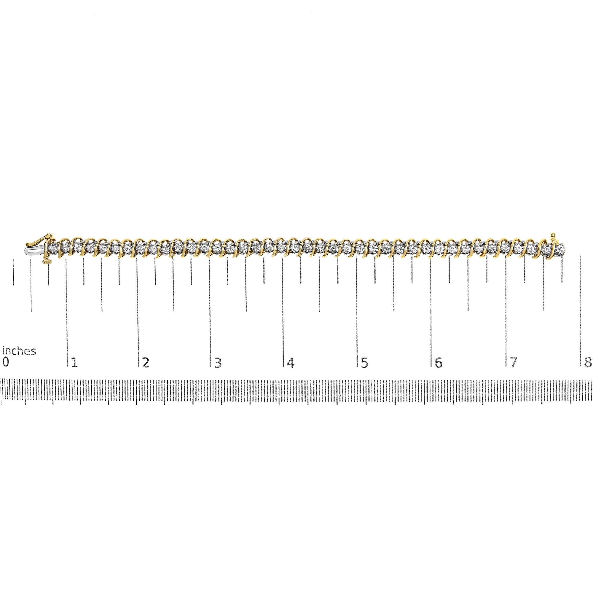 18K Yellow Gold 4.0 Cttw Round-Cut Diamond S-Link 7" Inch Tennis Bracelet (I-J Color, SI1-SI2 Clarity)-4