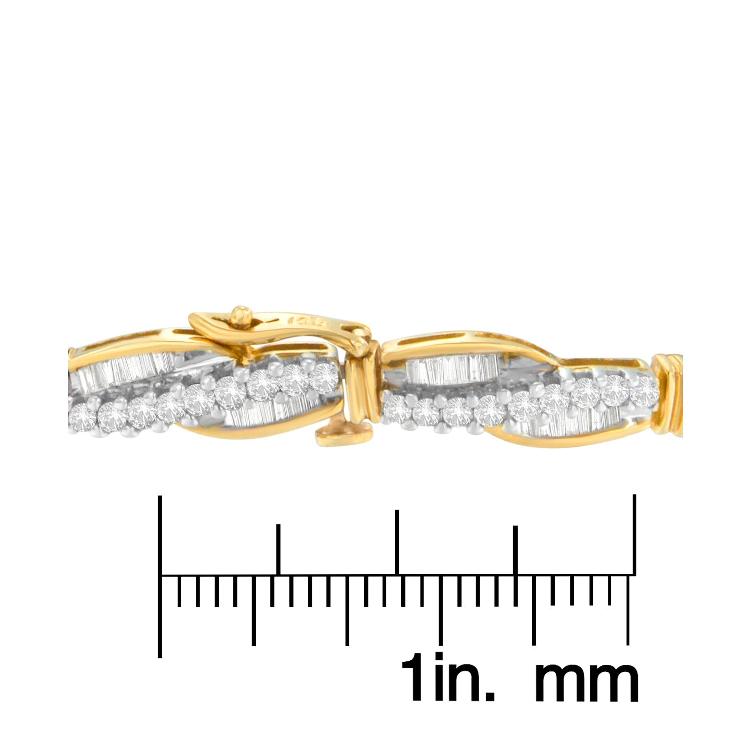 14K Yellow Gold Round and Baguette Cut Winding Love Diamond Bracelet (3.00 cttw, H-I Color, SI1-SI2 Clarity)-3