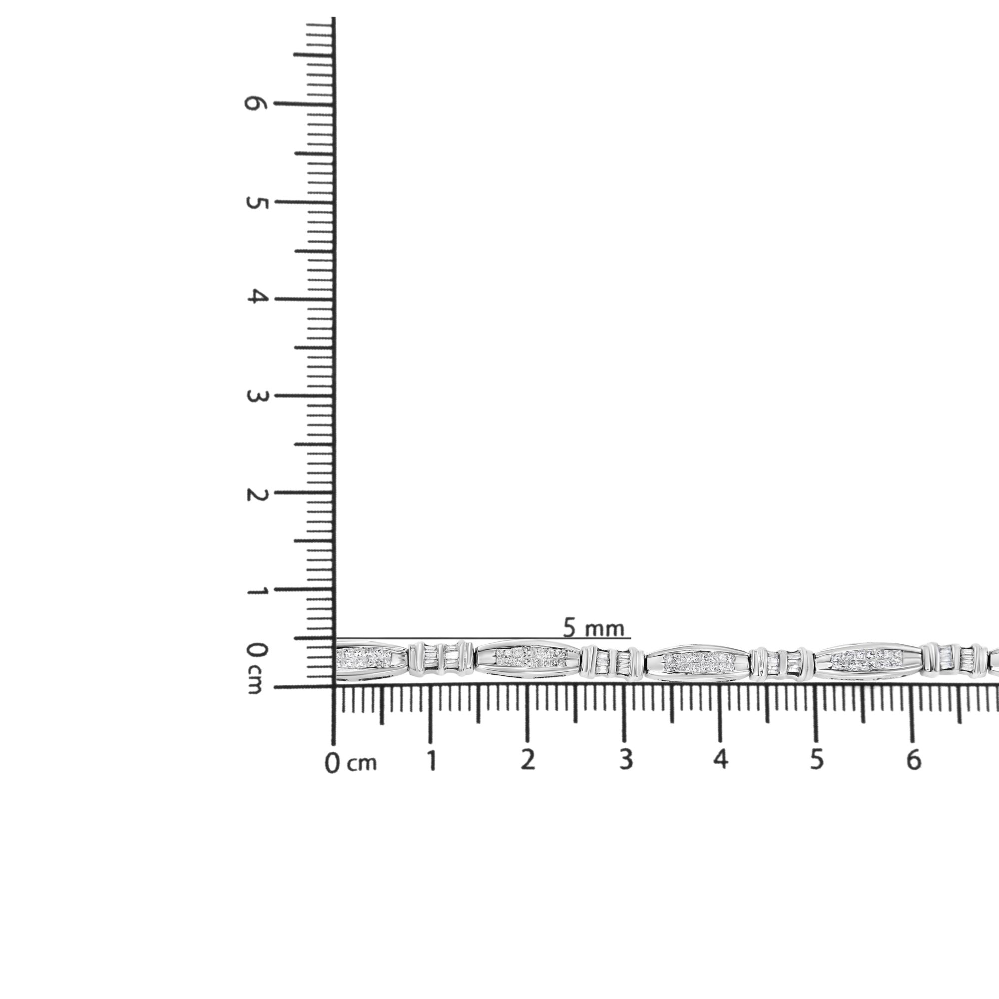 14K White Gold 2.0 Cttw Channel-Set Alternating Baguette and Princess-Cut Diamond Link Bracelet (H-I Color, SI2-I1 Clarity) - Size 7-4