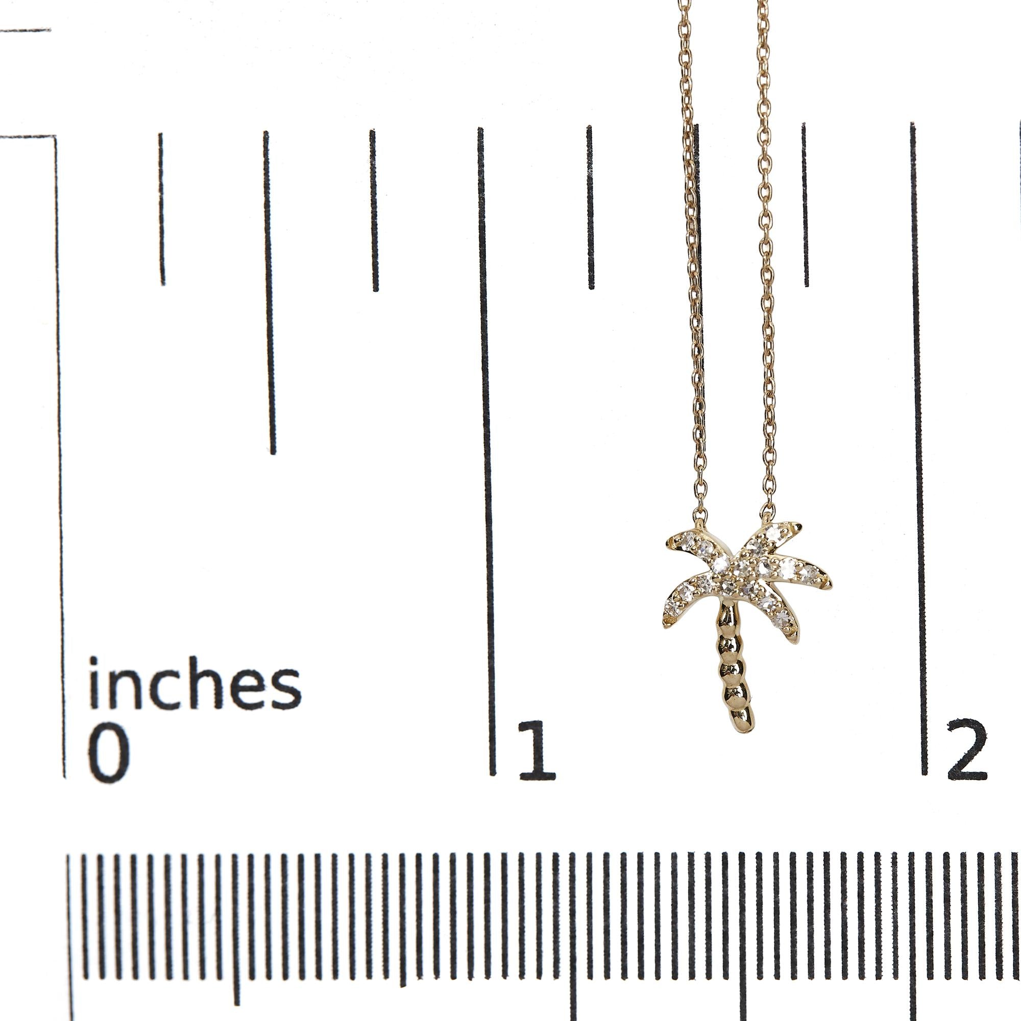 10K Yellow Gold 1/10 Cttw Round Diamond Palm Tree 18" Inch Pendant Necklace (H-I Color, I1-I2 Clarity)-4