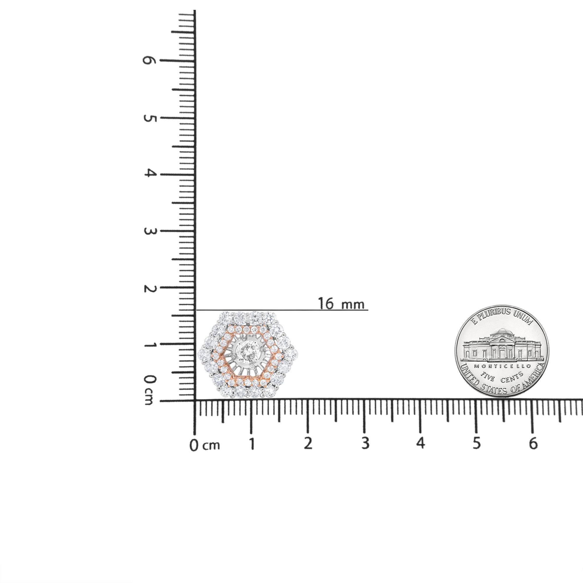 14K Rose and White Gold 1 7/8 Cttw Round Diamond Double Halo Earring Jacket for 6mm Round Studs (G-H Color, VS2-SI1 Clarity)-4