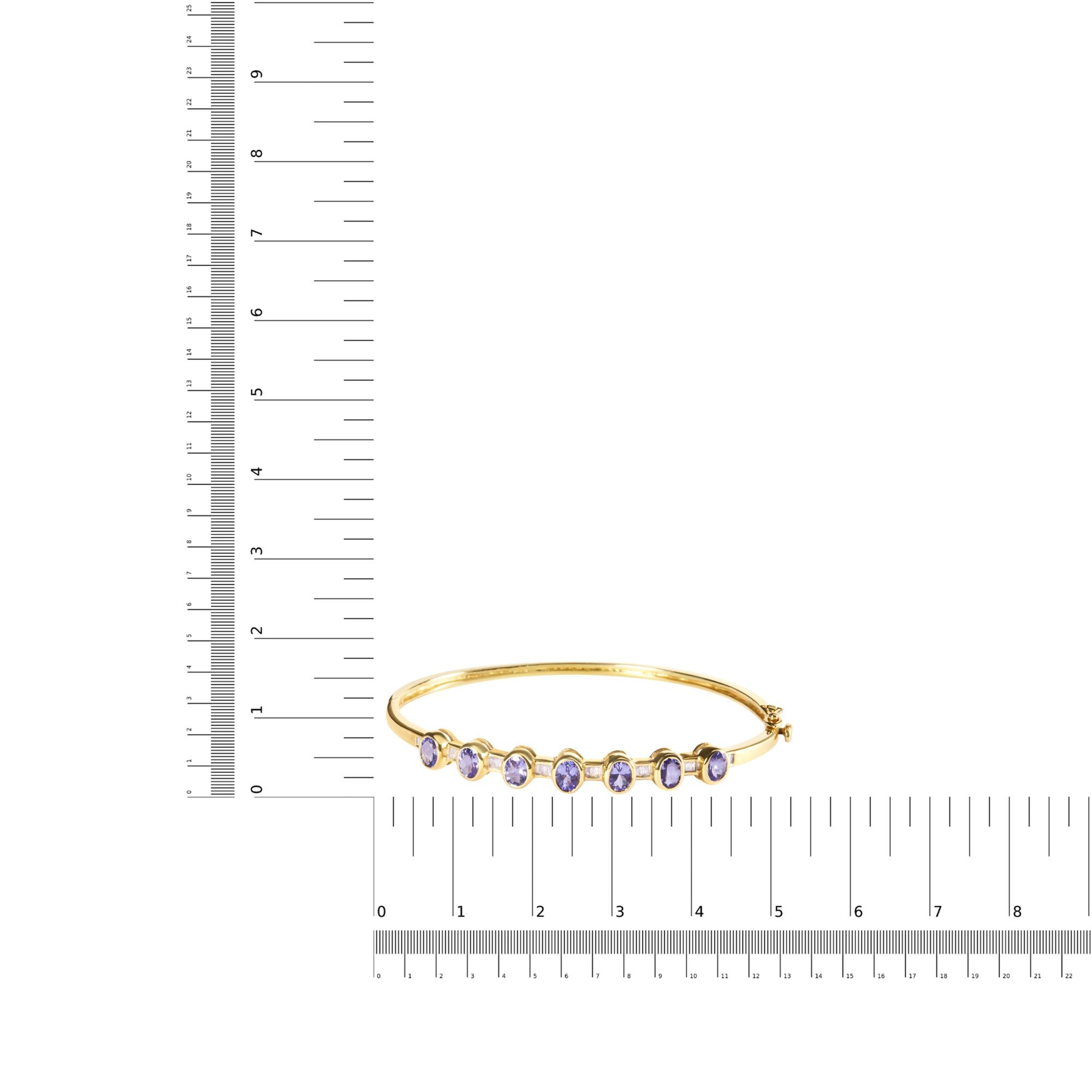 14K Yellow Gold Alternating Bezel Set 5MM Oval Shaped Tanzanite and 1/5 Cttw Diamond Bangle Bracelet (H-I Color, VS2-SI1 Clarity) - Fit's wrists up to 7.25" Inches-4