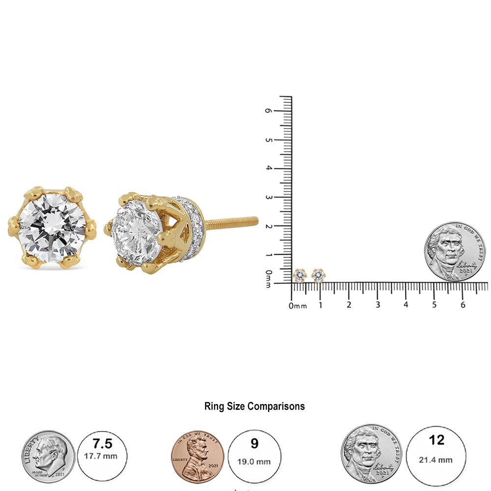 14K Yellow Gold 2.0 Cttw Round Diamond Crown Stud Earrings (I-J Color, I1-I2 Clarity)-4