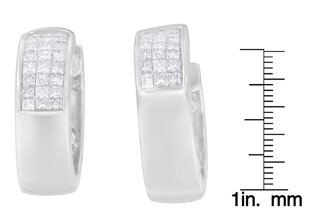 14K White Gold 1 1/8 cttw Princess and Round Cut Diamond Huggie Earrings (H-I, VS1-VS2)-3