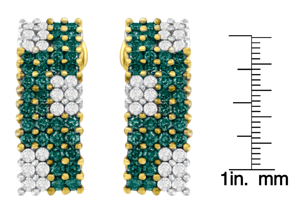 14K Yellow Gold 2 cttw White and Treated Blue Diamond Earrings (H-I, SI1-SI2)-4