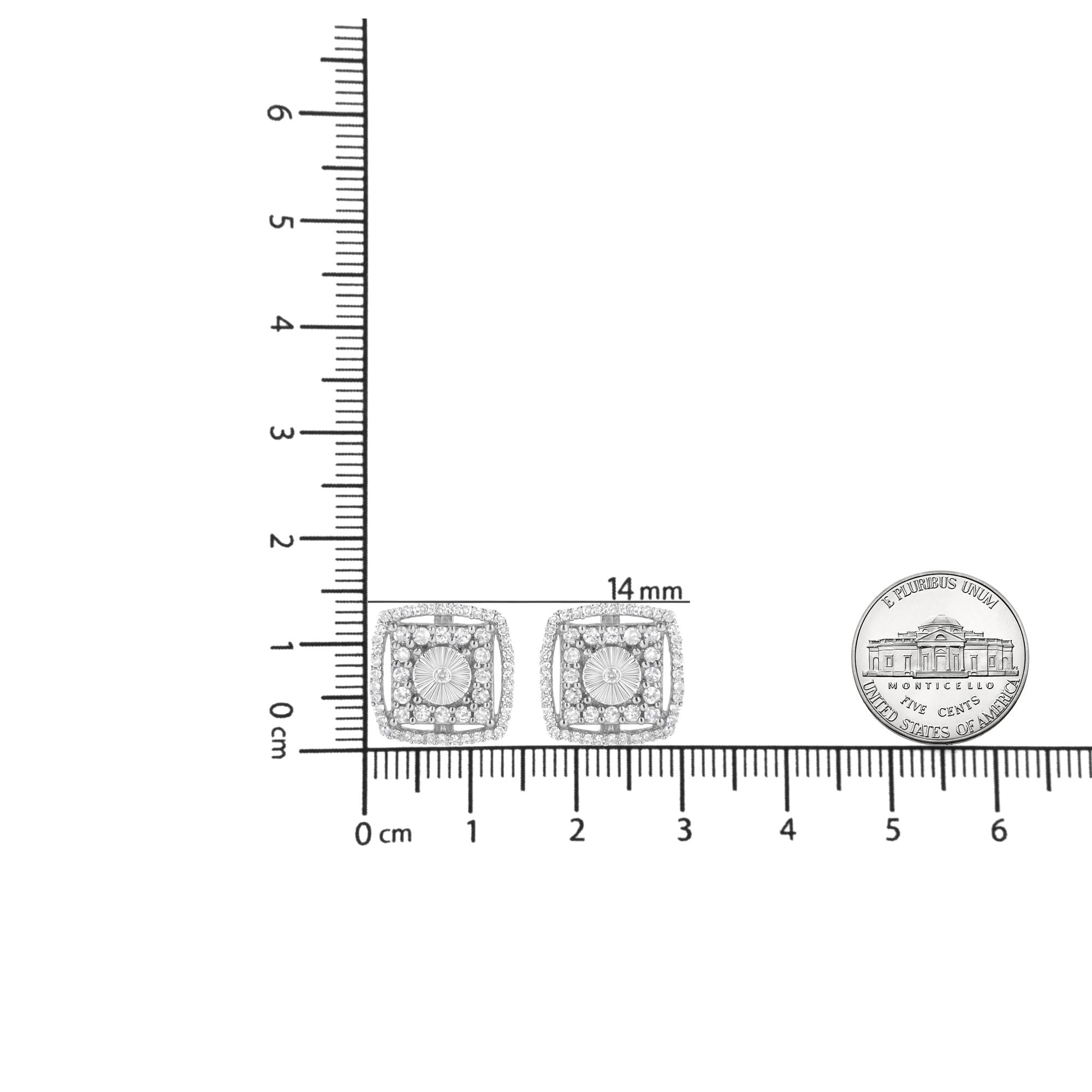 .925 Sterling Silver 1.0 Cttw Round Diamond Double Halo and Disc Stud Earring (I-J Color, I2-I3 Clarity)-4