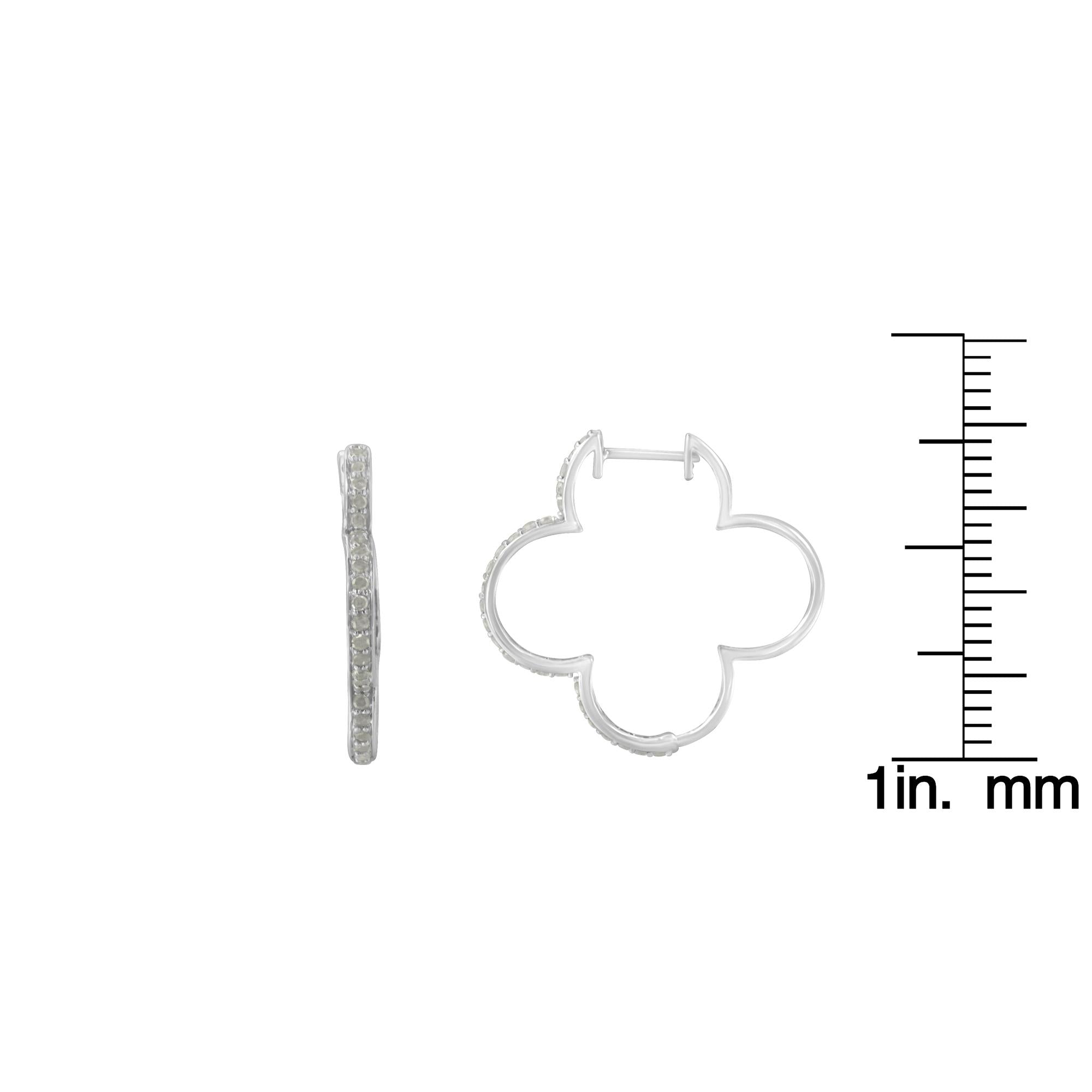 .925 Sterling Silver 1.0 cttw Diamond 4 Leaf Clover Shape Hoop Earrings(I-J Color, I3 Clarity)-4