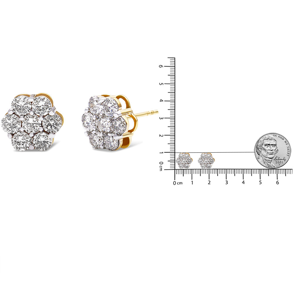 14K Yellow Gold 2.0 Cttw Diamond Floral Cluster Stud Earring with Screw Back (H-I Color, SI1-SI2 Clarity)-4
