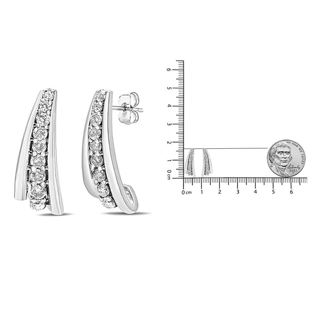 .925 Sterling Silver 1 Cttw Round Diamond Graduated Huggie Earrings (I2-I3 Clarity, I-J Color)-4