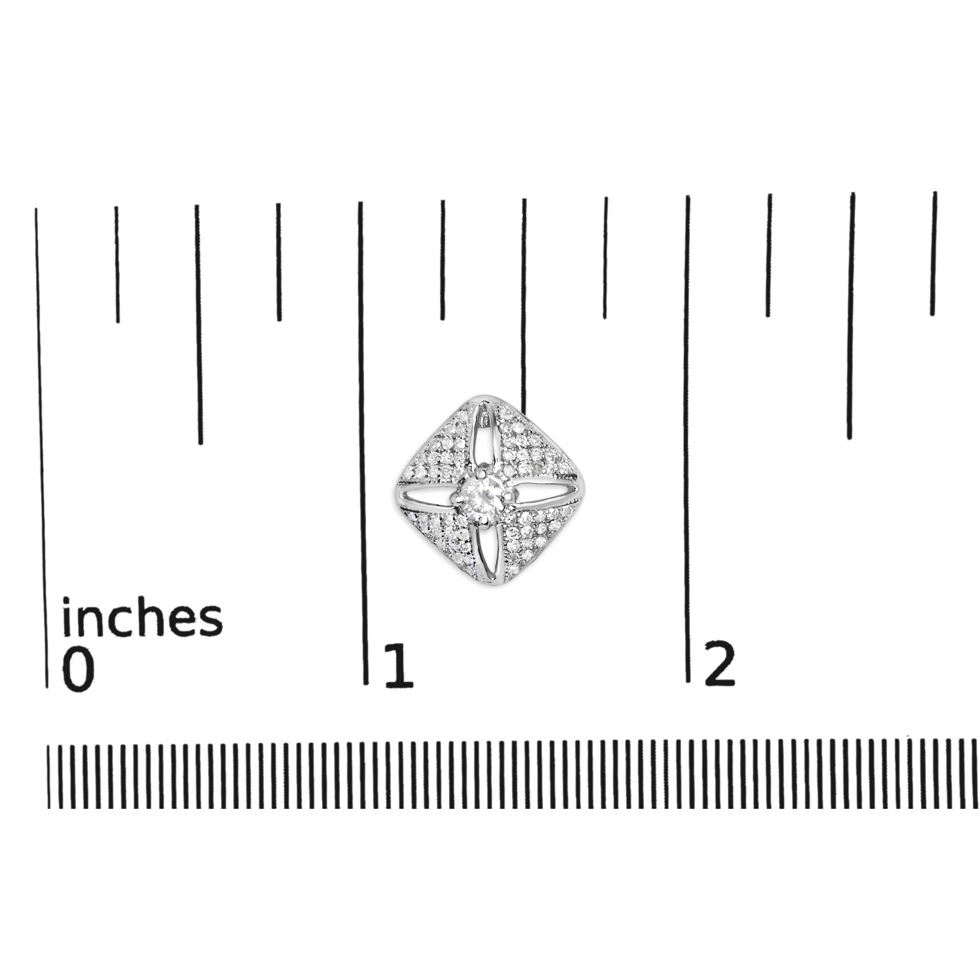 .925 Sterling Silver 1.0 Cttw Diamond Studded Rhombus Stud Earring (H-I Color, I2-I3 Clarity)-4