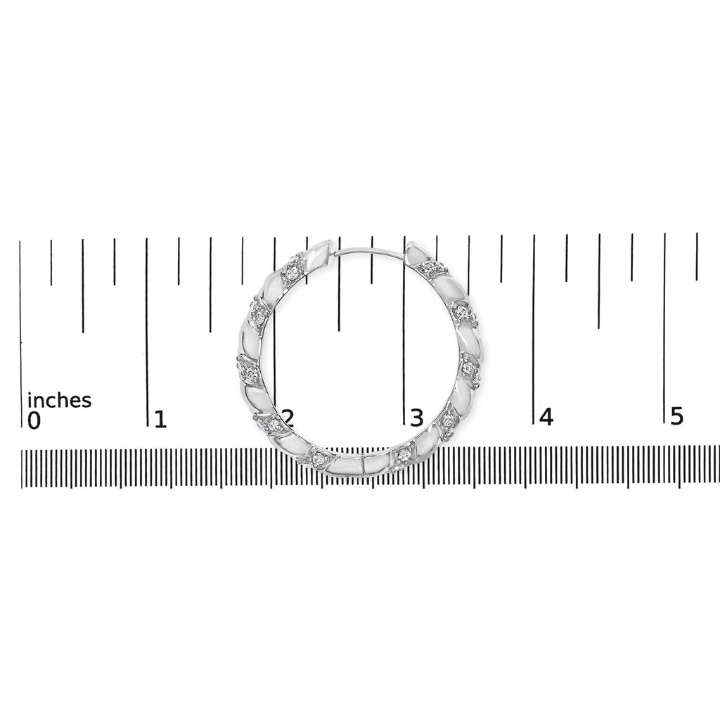 14K White Gold 1 1/5 Cttw Lab Grown Diamond Swirl Design 1" Inch Hoop Earrings (F-G Color, VS1-VS2 Clarity)-4