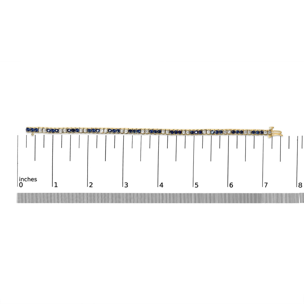 14K Yellow Gold 1 3/4 Cttw Diamond and 5.0 Cttw Blue Sapphire Bezel Set Tennis Bracelet (G-H Color, SI1-SI2 Clarity) - 7" Inches-4