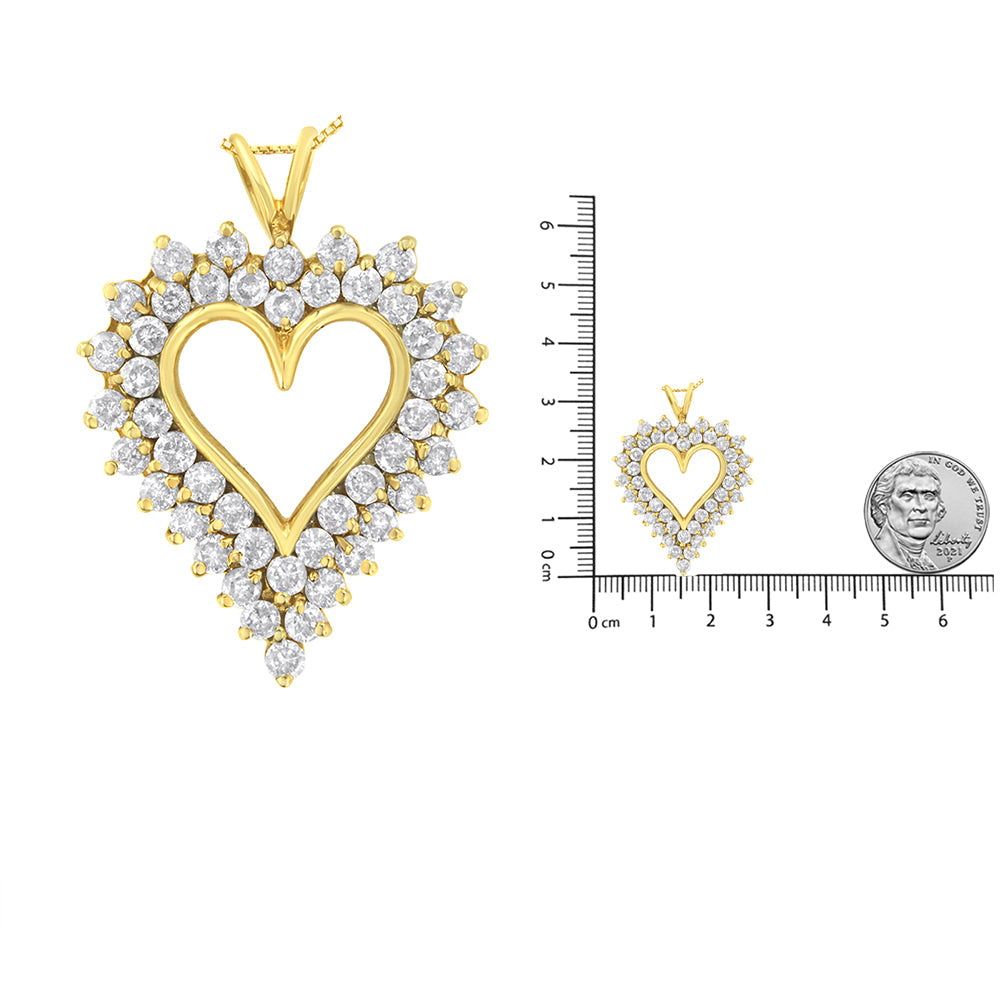 14K Yellow Gold .925 Sterling Silver 4 cttw Round-cut Diamond Cluster Heart Pendant Necklace (K-L Color, I1-I2 Clarity)-4