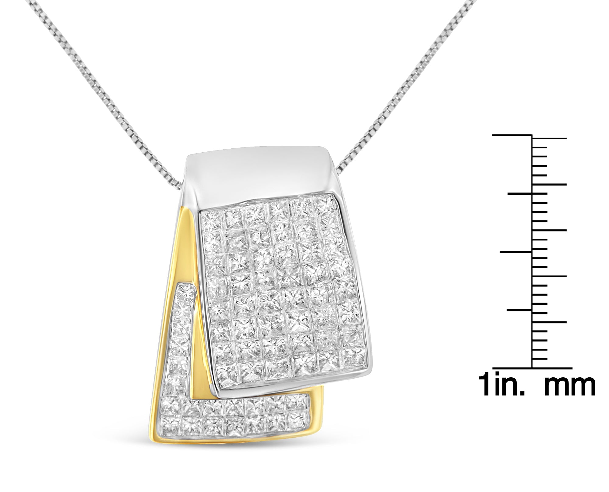 14K White and Yellow Gold 2.0 Cttw Princess Cut Diamond Two Tone Foldover Box Pendant 18” Box Chain Necklace (H-I Color, SI1-SI2 Clarity)-4