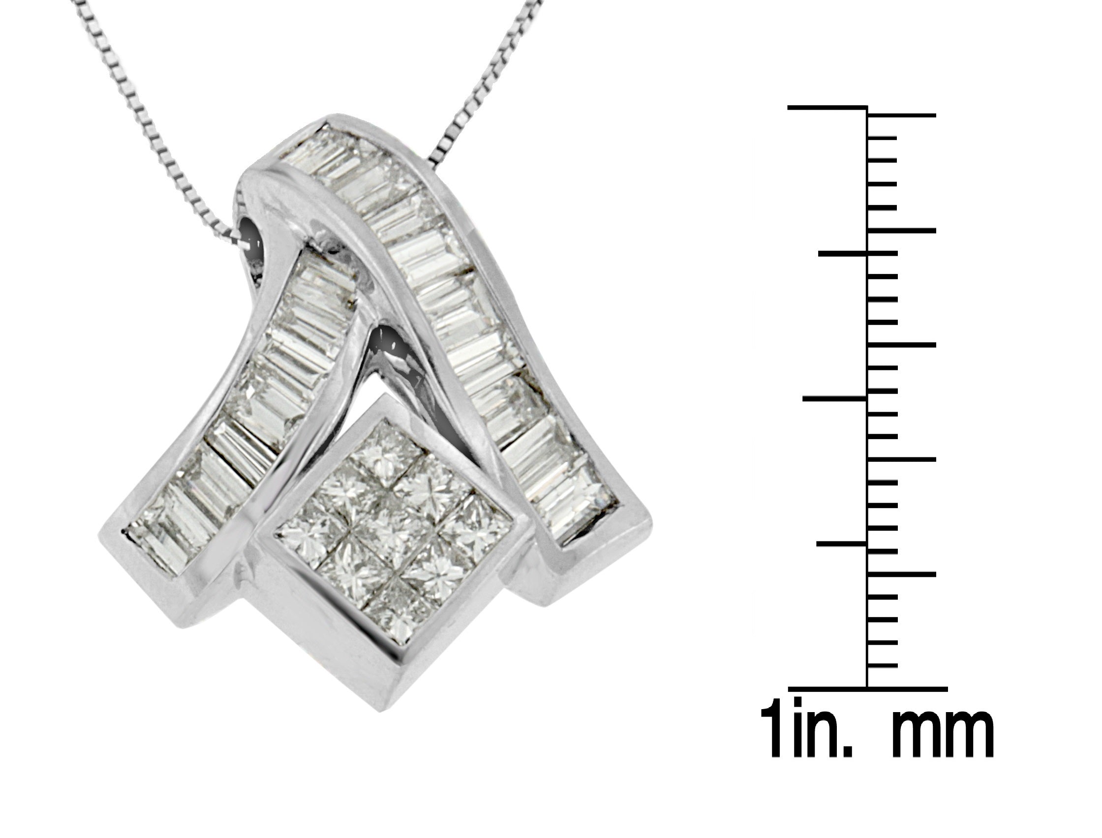 14K White Gold 1 7/8 cttw Princess and Baguette Cut Mixed Geometry Diamond Pendant Necklace (G-H, SI1-SI2)-4