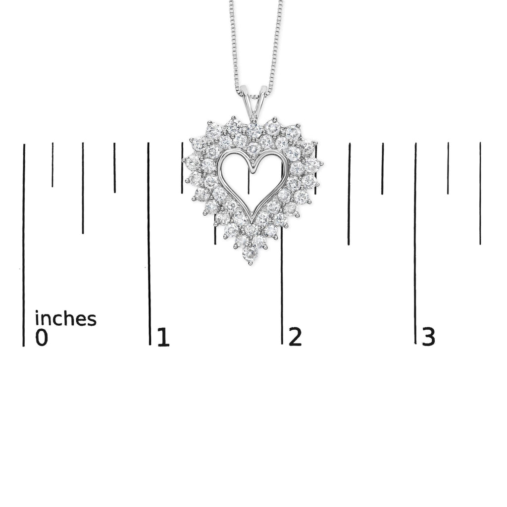925 Sterling Silver 4.0 Cttw Diamond Two Row Open Heart 18" Pendant Necklace (I-J Color, I2-I3 Clarity)-4