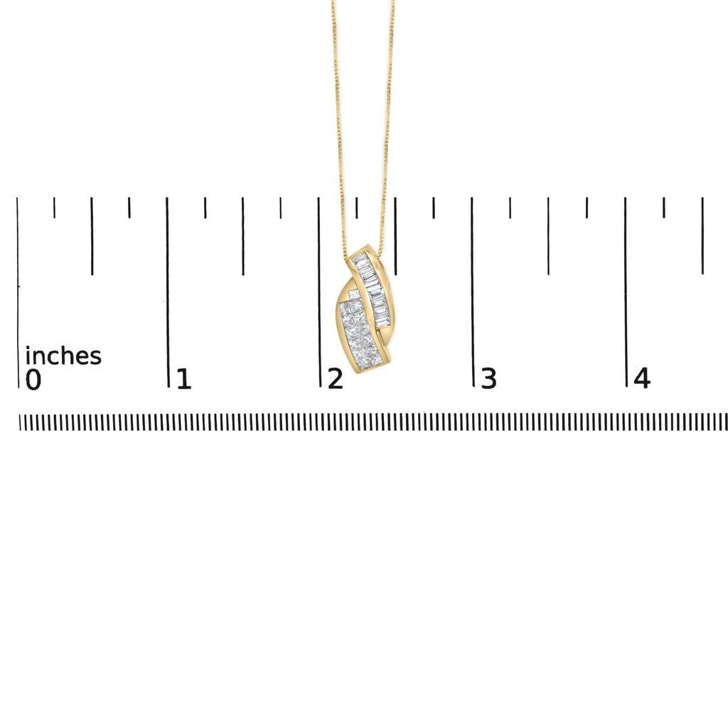 14k Yellow Gold 1 1/3 Cttw Princess and Baguette-cut Diamond Double Curved Pendant Necklace (H-I Color ,VS1-VS2 Clarity) - NO CHAIN INCLUDED-4