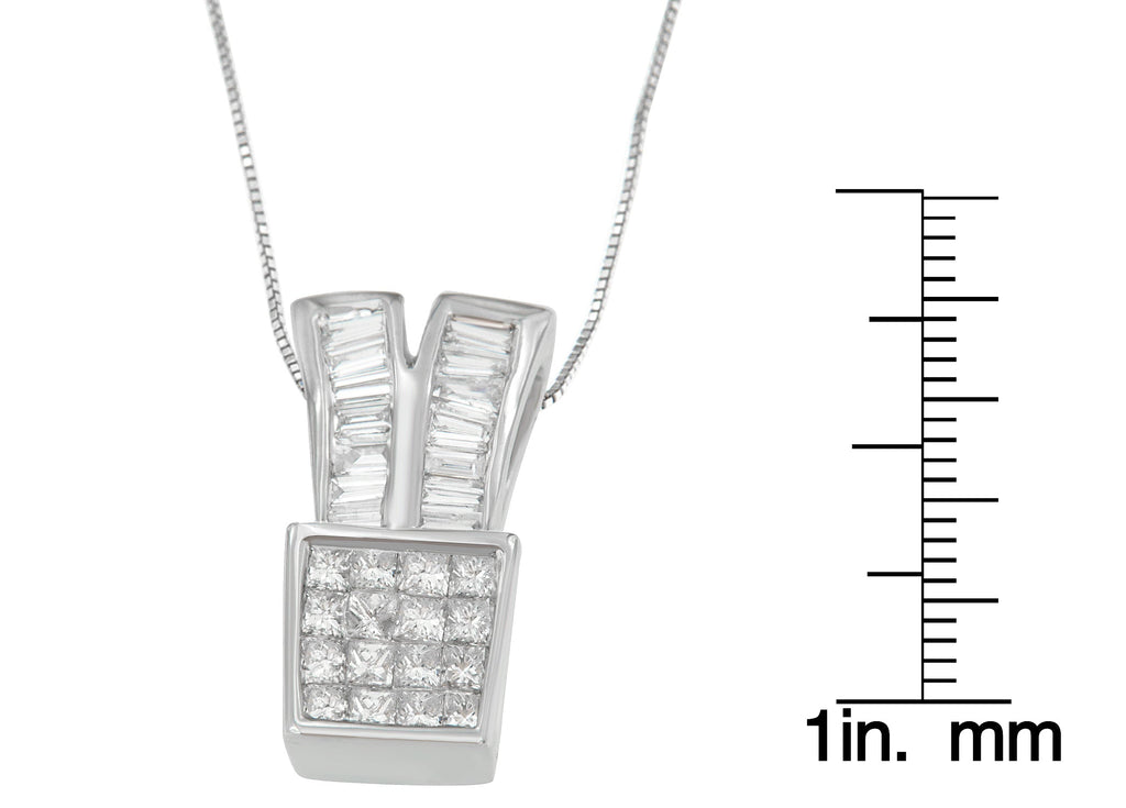 14K White Gold 1 1/3 cttw Princess and Baguette Cut Diamond Sparkling Shapes Pendant Necklace (H-I, SI1-SI2)-3