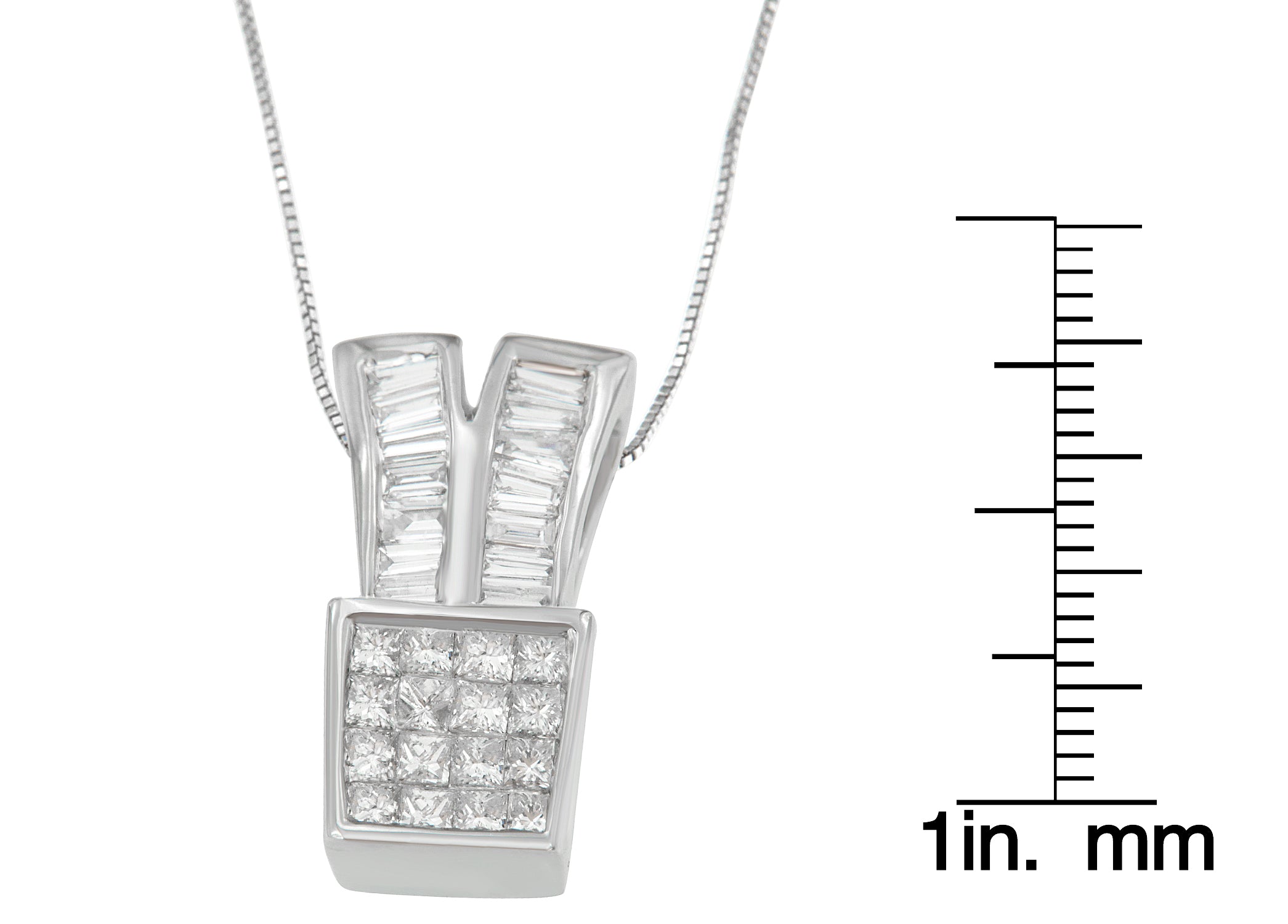 14K White Gold 1 1/3 cttw Princess and Baguette Cut Diamond Sparkling Shapes Pendant Necklace (H-I, SI1-SI2)-3
