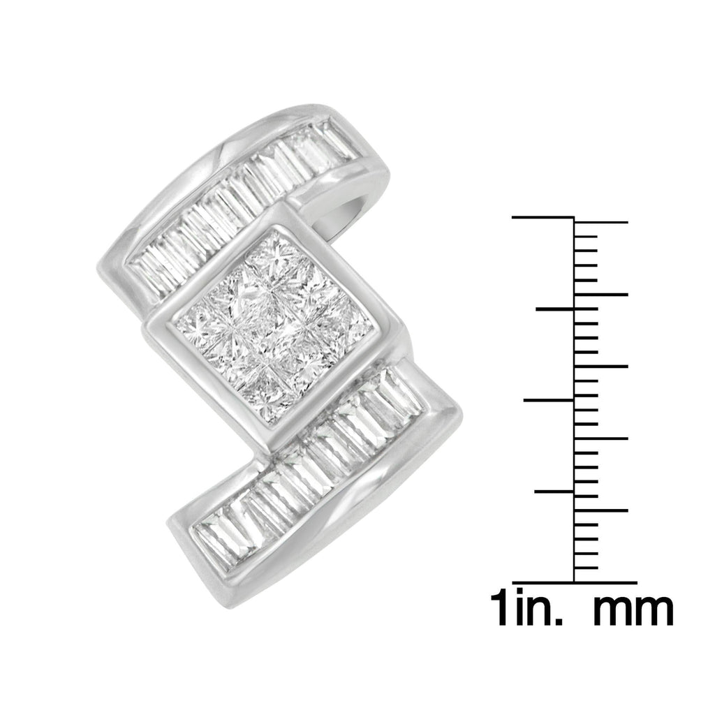 14K White Gold 1 2/5 cttw Princess and Baguette Cut Diamond Zig Zag Pendant Necklace (H-I, SI1-SI2)-3