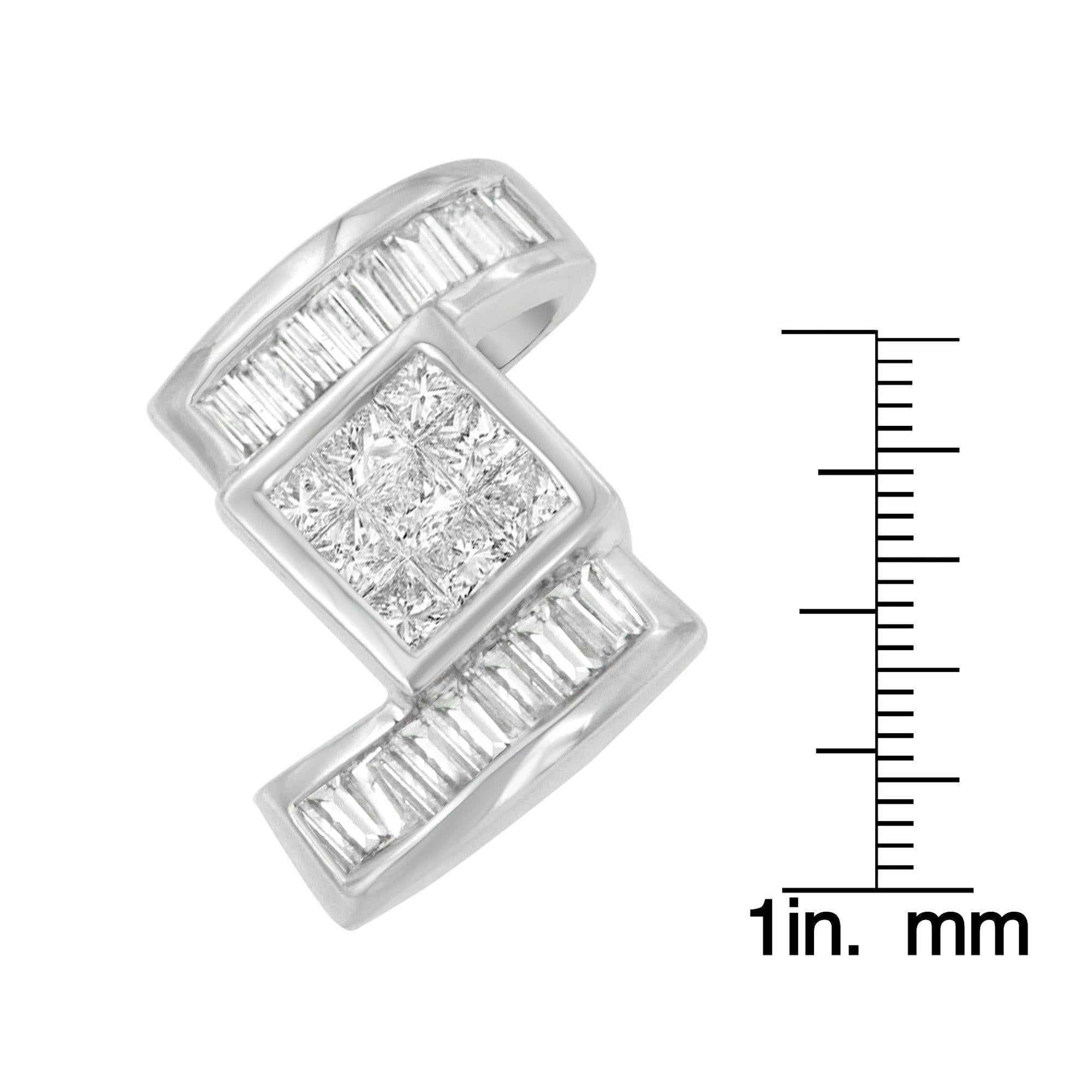 14K White Gold 1 2/5 cttw Princess and Baguette Cut Diamond Zig Zag Pendant Necklace (H-I, SI1-SI2)-3