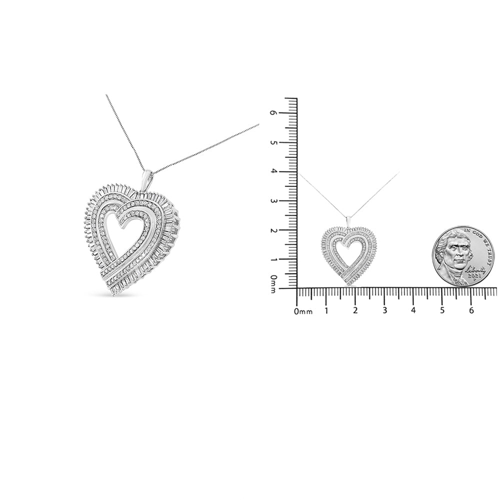.925 Sterling Silver 1 1/4 Cttw Round and Baguette-Cut Diamond Composite Heart 18" Pendant Necklace (I-J Color, I1-I2 Clarity)-4